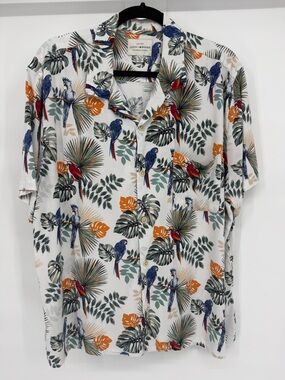 Lucky Brand Tropical Hawaiian Button Up Shirt XL Camp Collar Vacation Bold Print